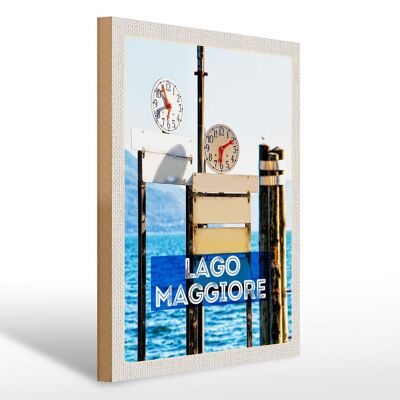 Cartel de madera viaje 30x40cm Lago Maggiore reloj hora mar montañas