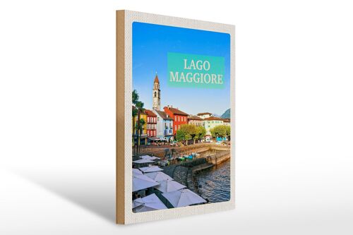 Holzschild Reise 30x40cm Lago Maggiore Gebäude Meer Schirm