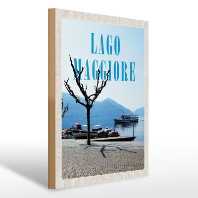 Cartel de madera viaje 30x40cm Lago Maggiore barcos barco recorrido mar