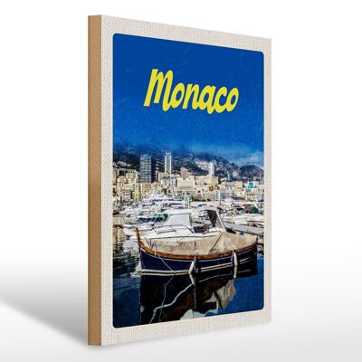 Cartel de madera viaje 30x40cm Mónaco Francia yate playa mar