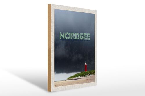 Holzschild Reise 30x40cm Nordsee Leuchtturm Gewitter