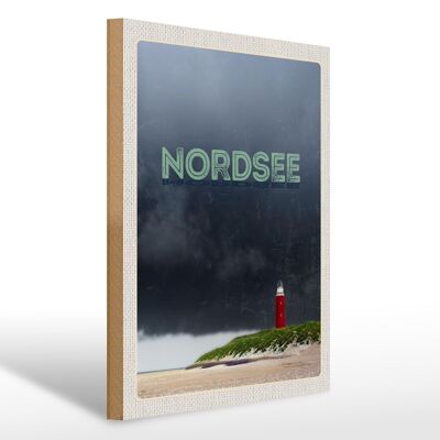 Cartel de madera viaje 30x40cm Faro del Mar del Norte tormenta