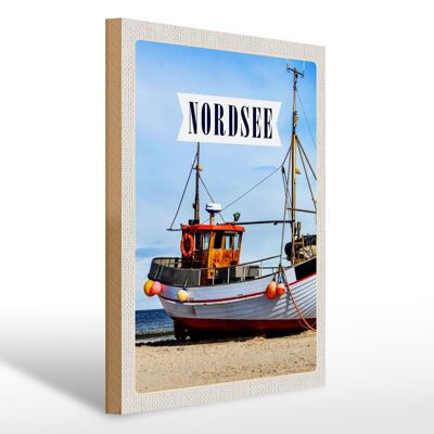 Panneau en bois voyage 30x40cm mer du Nord plage voyage bateau mer