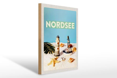 Holzschild Reise 30x40cm Nordsee Leuchtturm Strand Seestern