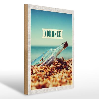 Wooden sign travel 30x40cm North Sea beach sea message in a bottle