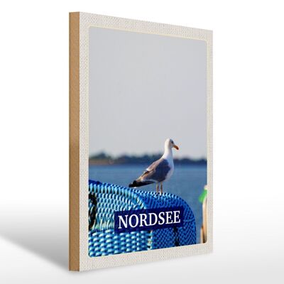 Cartello in legno da viaggio 30x40 cm Mare del Nord gabbiano spiaggia vacanza al mare viaggio