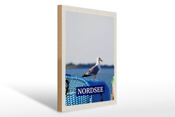 Panneau en bois voyage 30x40cm Mer du Nord mouette plage vacances en mer 1