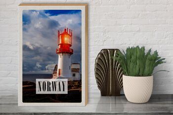 Panneau en bois voyage 30x40cm Norvège phare orage mer 3