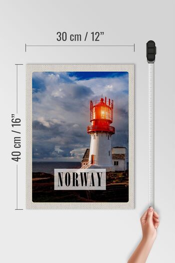 Panneau en bois voyage 30x40cm Norvège phare orage mer 4