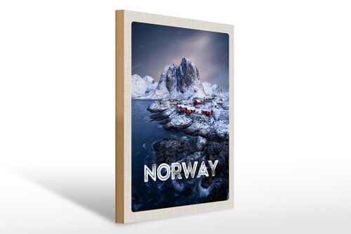 Holzschild Reise 30x40cm Norwegen Winterzeit Frost Kälte Meer