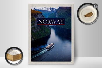 Panneau en bois voyage 30x40cm Norvège croisière voyage mer montagnes 2