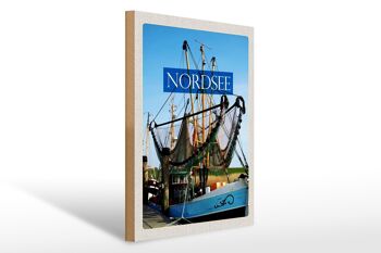 Panneau en bois voyage 30x40cm bateau de pêche mer du Nord filet de pêche mer 1