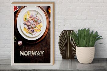 Panneau en bois voyage 30x40cm Norvège plats de poisson citron oignon 3