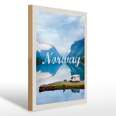 Cartel de madera viaje 30x40cm Noruega camping mar viaje naturaleza