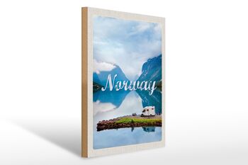 Panneau en bois voyage 30x40cm Norvège camping mer voyage nature 1
