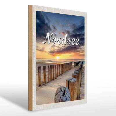 Holzschild Reise 30x40cm Nordsee Strand Sonnenuntergang Abend