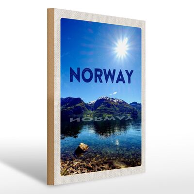 Cartel de madera viaje 30x40cm Noruega mar playa Europa montañas