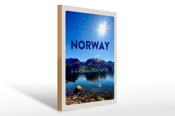 Panneau en bois voyage 30x40cm Norvège mer plage Europe montagnes 1