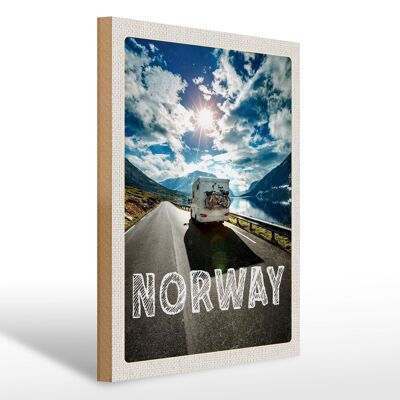 Holzschild Reise 30x40cm Norwegen Campingreise Fahrrad Meer