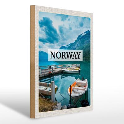 Holzschild Reise 30x40cm Norwegen Boot Insel Urlaub Trip