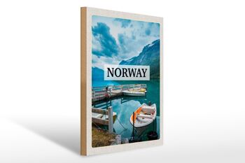 Panneau en bois voyage 30x40cm Norvège bateau île voyage de vacances 1