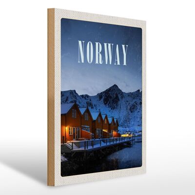 Cartel de madera viaje 30x40cm Noruega invierno nieve lugar de vacaciones