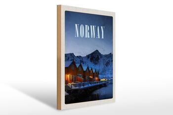 Panneau en bois voyage 30x40cm Norvège hiver neige lieu de vacances 1