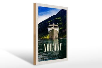 Panneau en bois voyage 30x40cm Norvège yacht montagnes mer nature 1