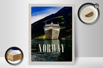 Panneau en bois voyage 30x40cm Norvège yacht montagnes mer nature 2