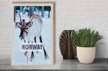 Panneau en bois voyage 30x40cm cerf de Norvège hiver neige 3