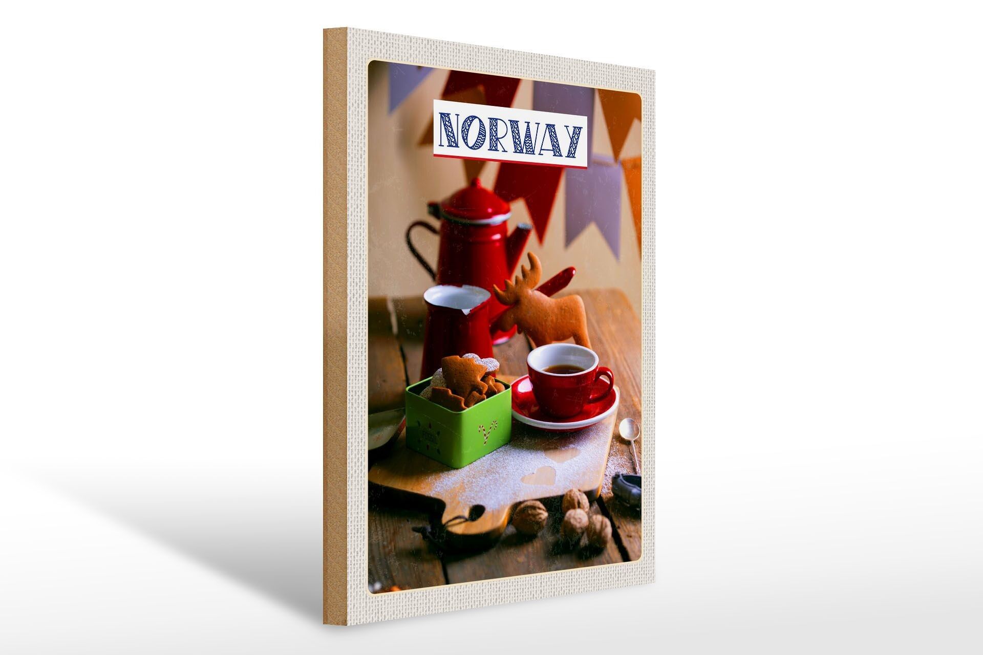 Cartello in legno da viaggio 30x40 cm Norvegia inverno Natale cervo