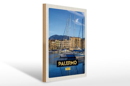 Holzschild Reise 30x40cm Palermo Italien Meer Boote