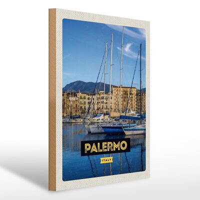 Holzschild Reise 30x40cm Palermo Italien Meer Boote