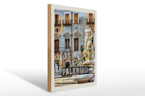 Holzschild Reise 30x40cm Palermo Italien Skulptur Altstadt