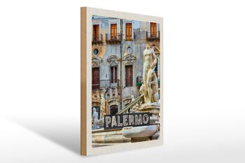 Panneau en bois voyage 30x40cm Palerme Italie sculpture vieille ville 1