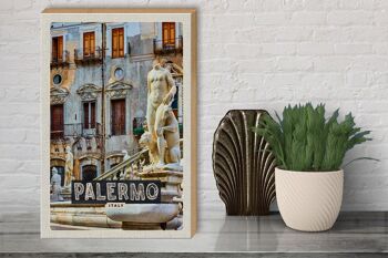 Panneau en bois voyage 30x40cm Palerme Italie sculpture vieille ville 3
