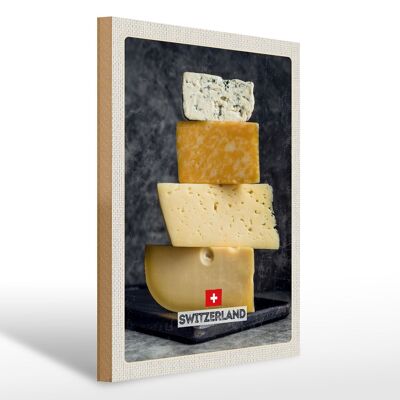 Cartel de madera viaje 30x40cm Suiza Berna queso tipo Emmentaler