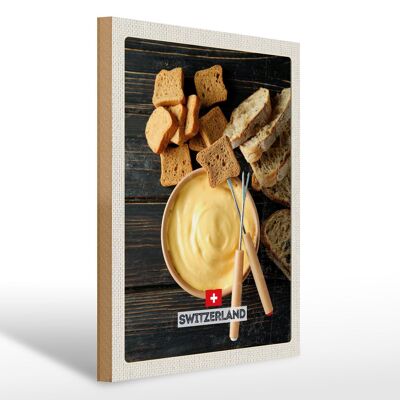 Cartel de madera viaje 30x40cm Suiza Berna pan en queso líquido
