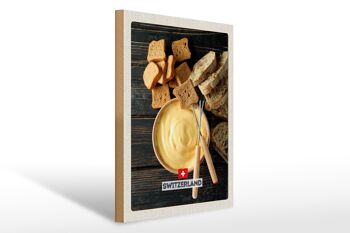 Panneau en bois voyage 30x40cm Suisse Berne pain au fromage liquide 1