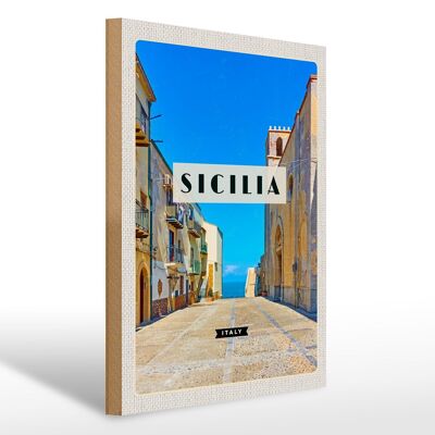 Cartel de madera viaje 30x40cm Sicilia Italia Europa lugar de vacaciones