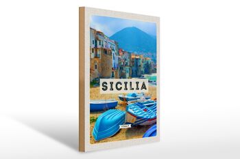 Panneau en bois voyage 30x40cm Sicile Italie Europe vacances 1