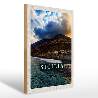 Cartel de madera viaje 30x40cm Sicilia playa mar lugar de vacaciones viaje