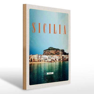 Cartel de madera viaje 30x40cm Sicilia playa Europa lugar de vacaciones