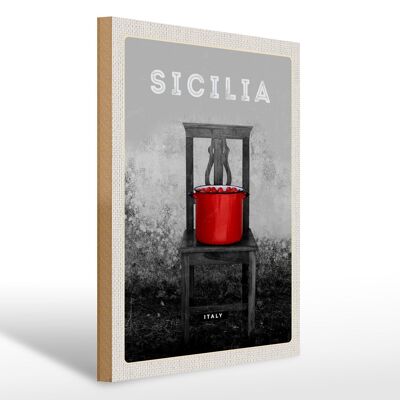 Cartel de madera viaje 30x40cm Sicilia Italia verduras tomates pote