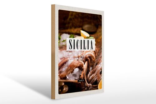 Holzschild Reise 30x40cm Sizilien Italien Gerichte Tintenfisch