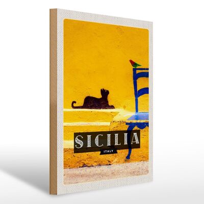 Holzschild Reise 30x40 Sizilien Italien malerisches Bild Katze