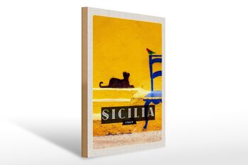 Panneau en bois voyage 30x40 Sicile Italie image pittoresque chat 1