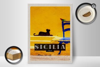 Panneau en bois voyage 30x40 Sicile Italie image pittoresque chat 2