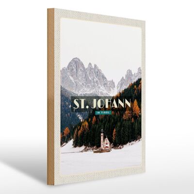 Cartel de madera viaje 30x40cm ud. Johann in Tirol bosque nevado invierno