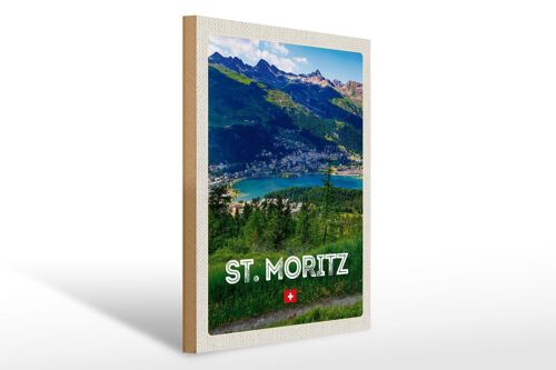 Holzschild Reise 30x40cm St. Moritz Österreich Ausblich Reise